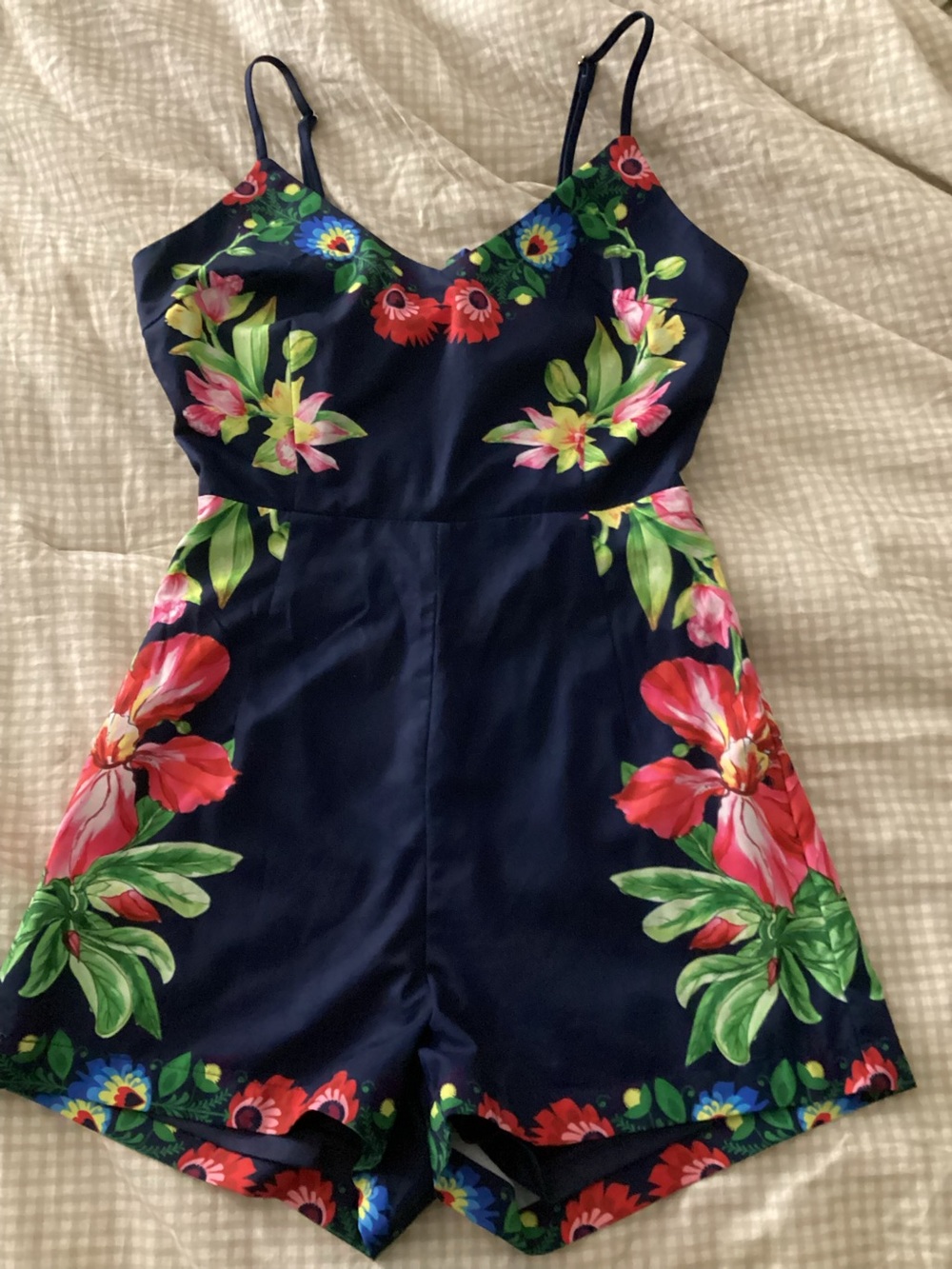 Girls' Navy Floral Print Spaghetti-Strap romper